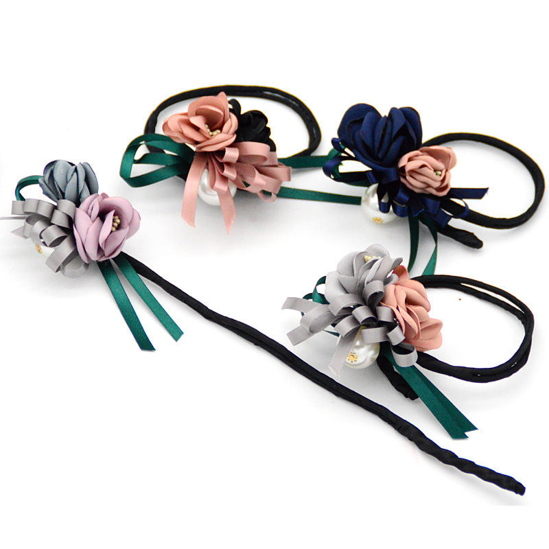Bun Hair Half Bun Pearl Flower Hair Plate Hair Elastic