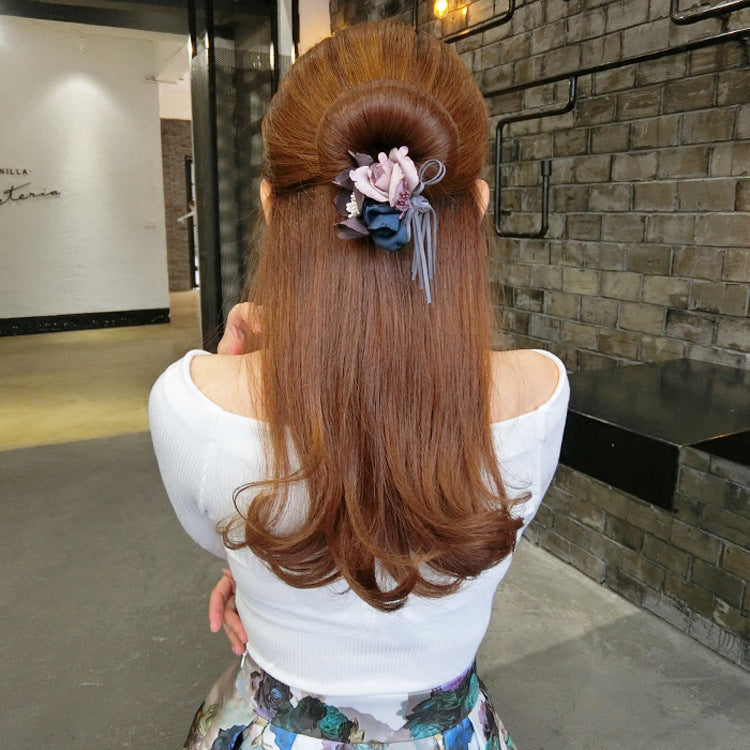 Bun Hair Half Bun Pearl Flower Hair Plate Hair Elastic
