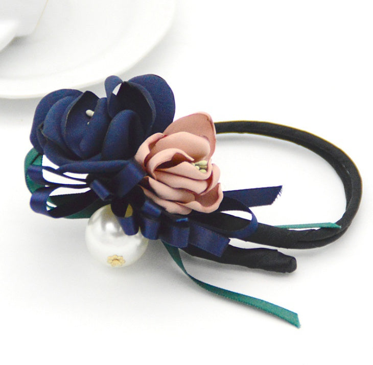 Bun Hair Half Bun Pearl Flower Hair Plate Hair Elastic