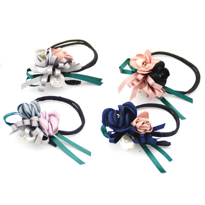 Bun Hair Half Bun Pearl Flower Hair Plate Hair Elastic