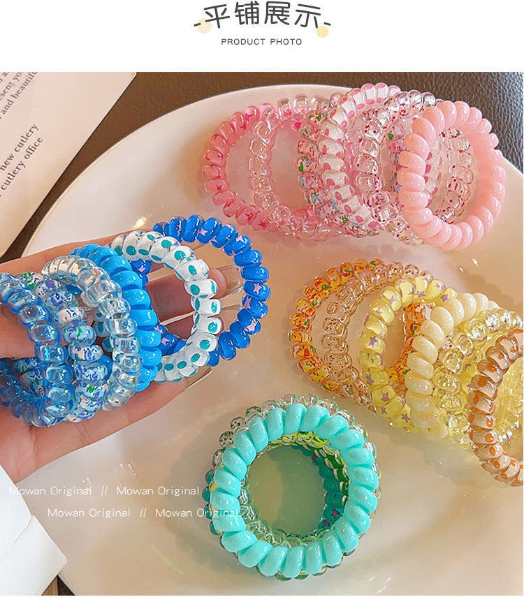 Colorful Phone Line Hair Ring Women's Summer Balls Hair Tie High Elastic Durable Hair Rope