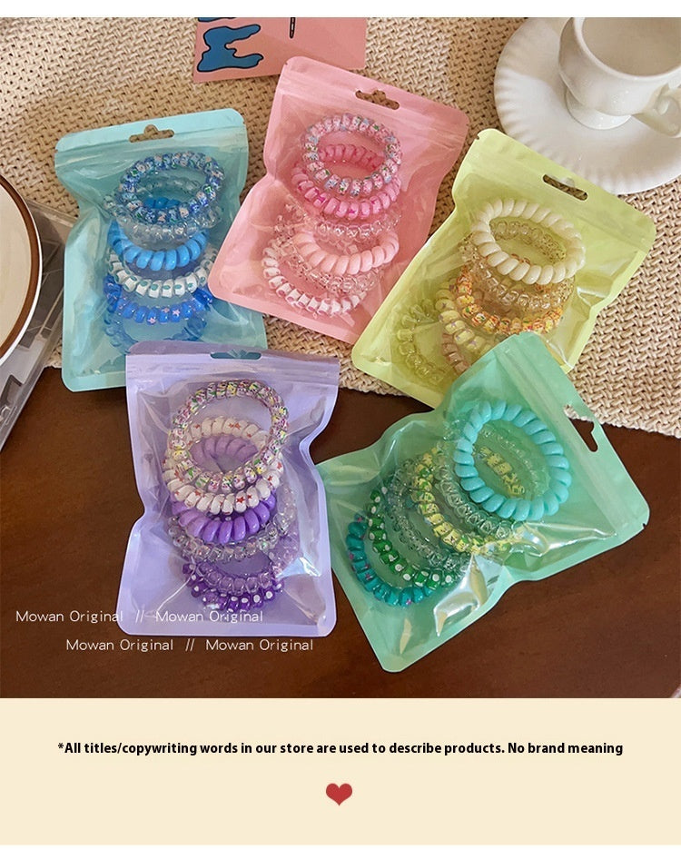 Colorful Phone Line Hair Ring Women's Summer Balls Hair Tie High Elastic Durable Hair Rope