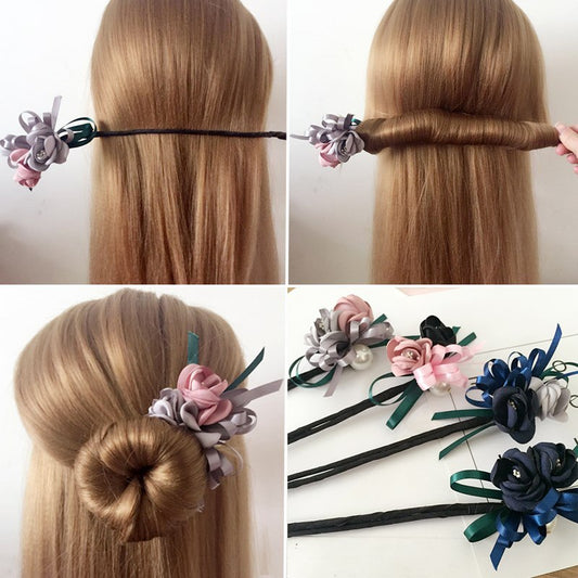 Bun Hair Half Bun Pearl Flower Hair Plate Hair Elastic