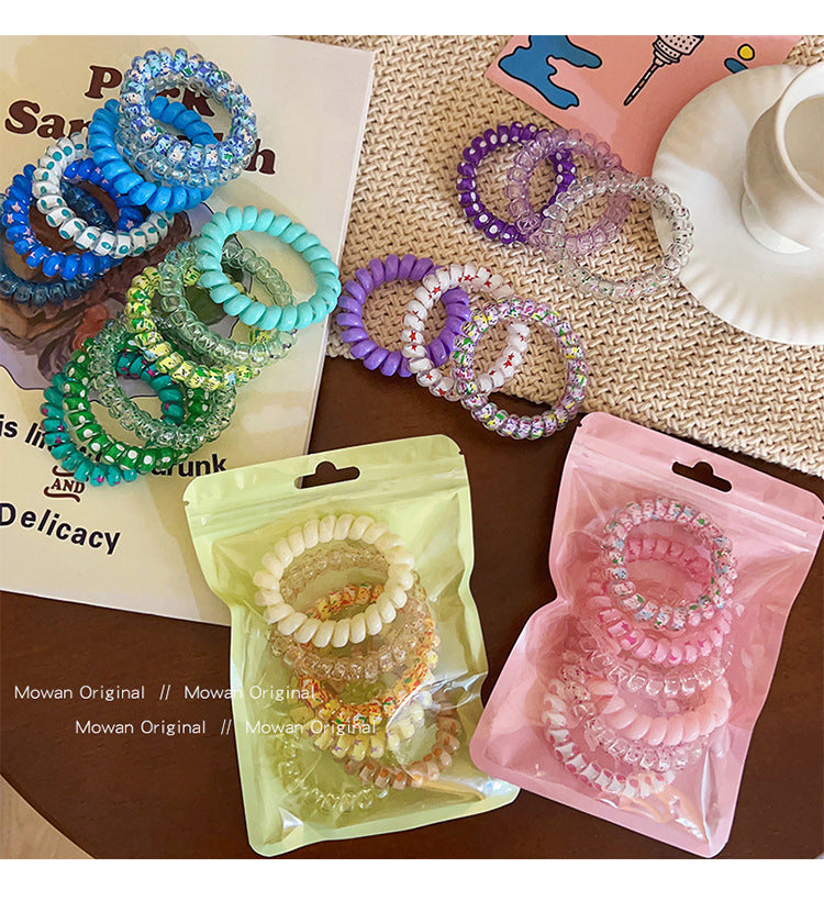Colorful Phone Line Hair Ring Women's Summer Balls Hair Tie High Elastic Durable Hair Rope